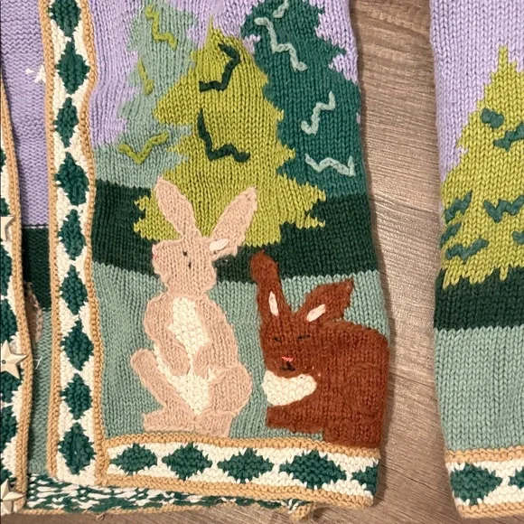 Storybook Med Handknit Purple Bunny Cardigan - Picture 5 of 8